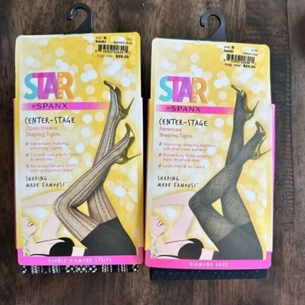 NWT Star Power by Spanx Women’s 2 Pair Black Texture Design Shaping Tight Size B